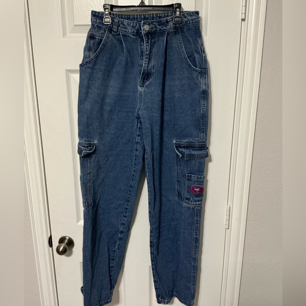 Dark Blue Wide Leg Cargo Jeans